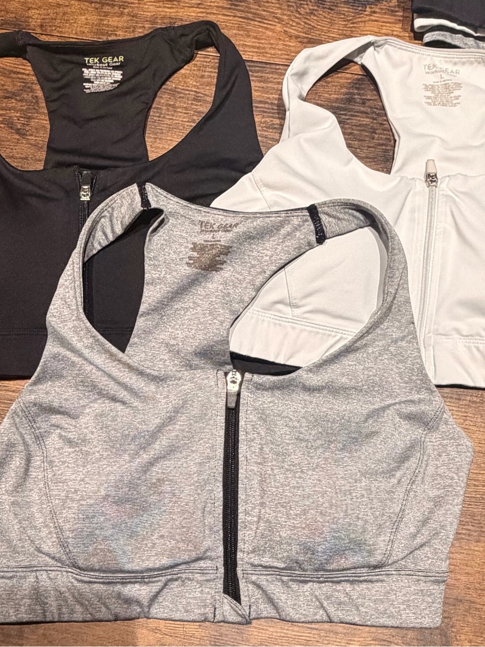 tek gear Women's Front-Zip Sports Bra Trio - Black, Gray, Light Gray